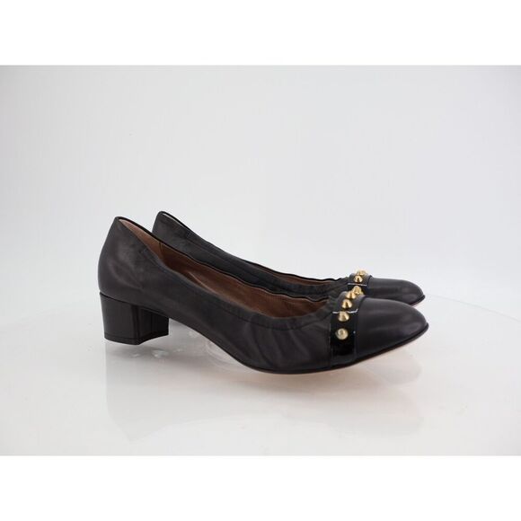 AGL Studded Leather Pump Block Heel Pointed Toe Size 42 12 Slip On Shoes Career - Picture 1 of 13